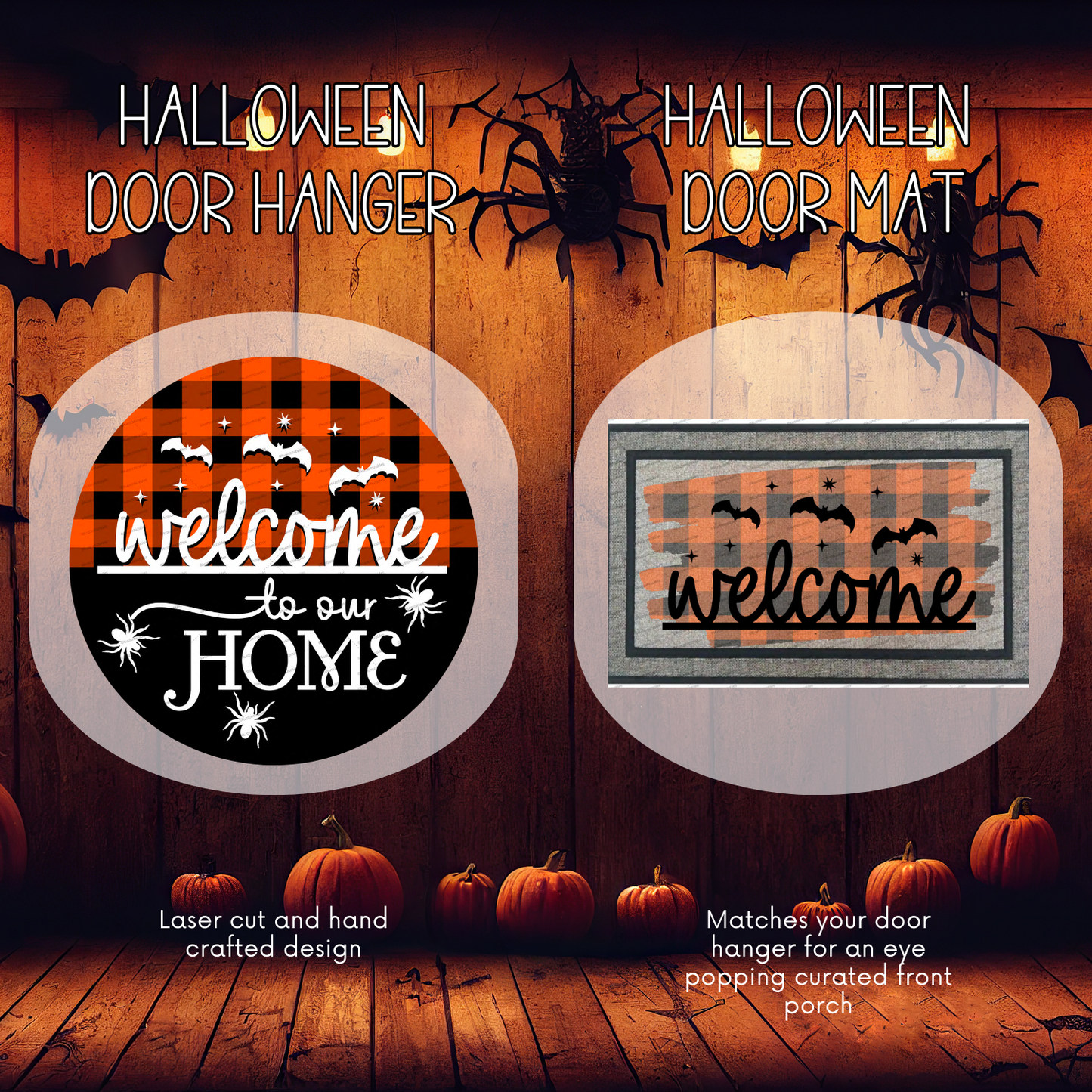 Halloween Door Hanger and Doormat Bundle
